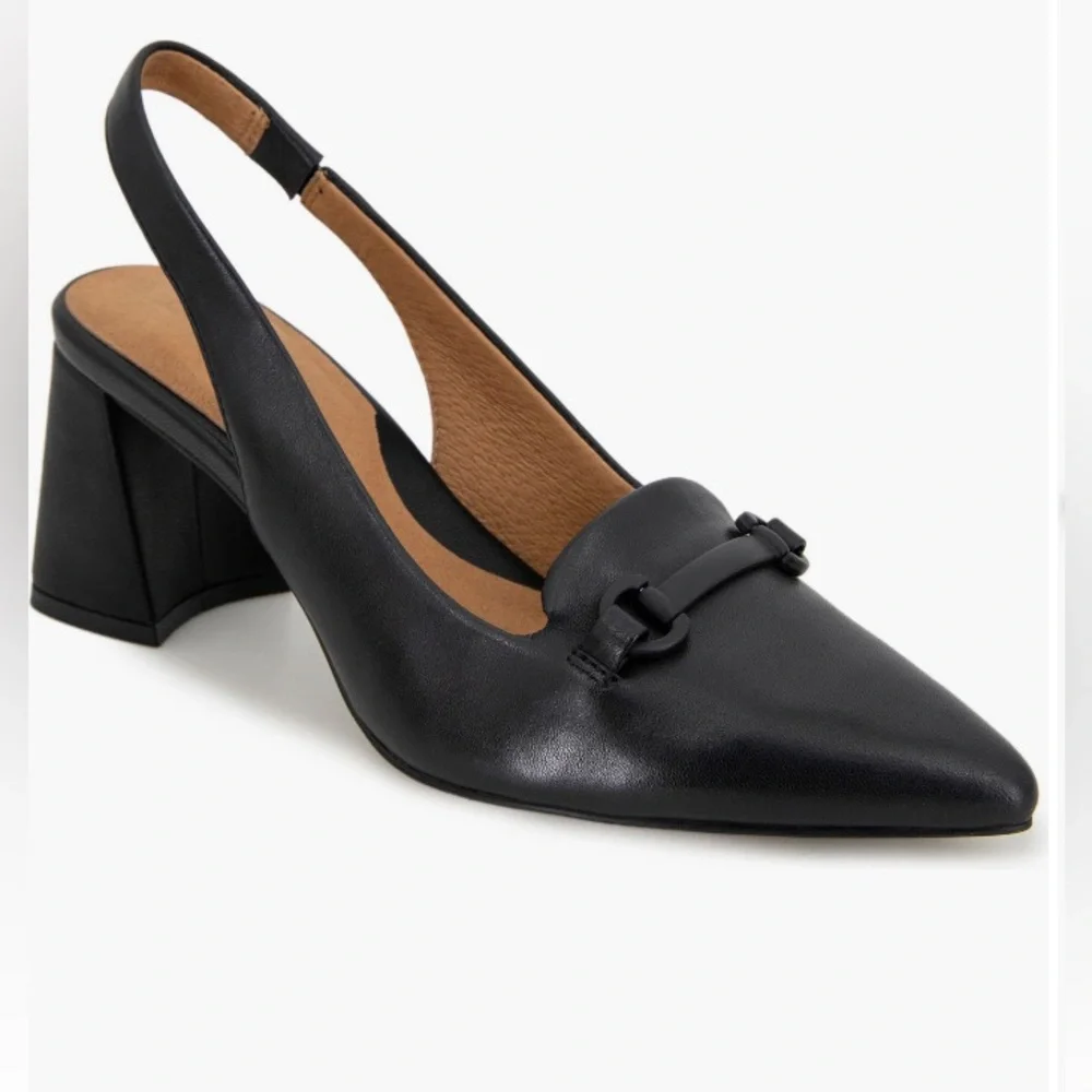 gentle souls Black Leather Slingback Block Heel Pumps